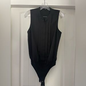 Express Black Sleeveless Pleated Bodysuit
